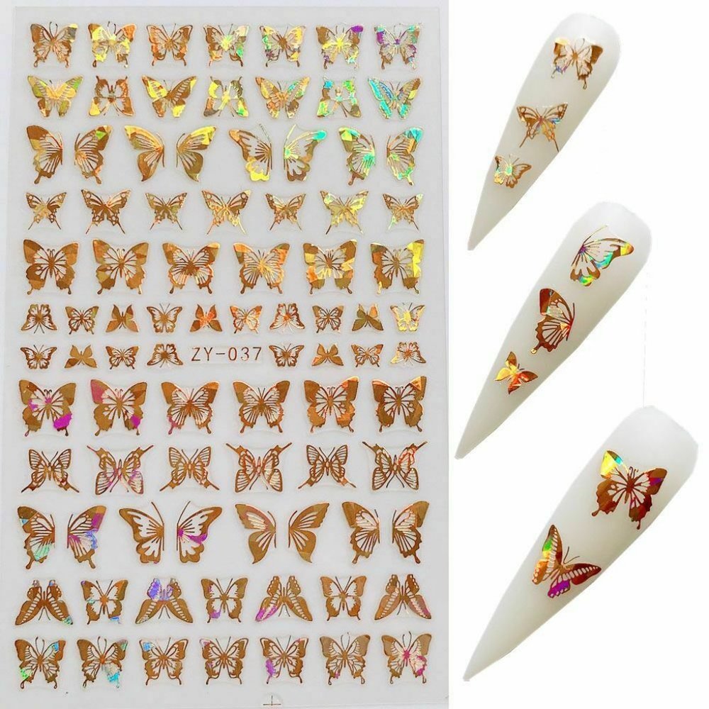 Butterfly Nail Stickers Nail Art Design DIY Decal Pink - US Stock